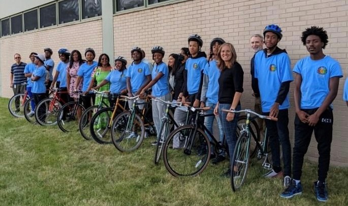 CDOT and Greencorps Chicago Youth Participants Pose with Bikes